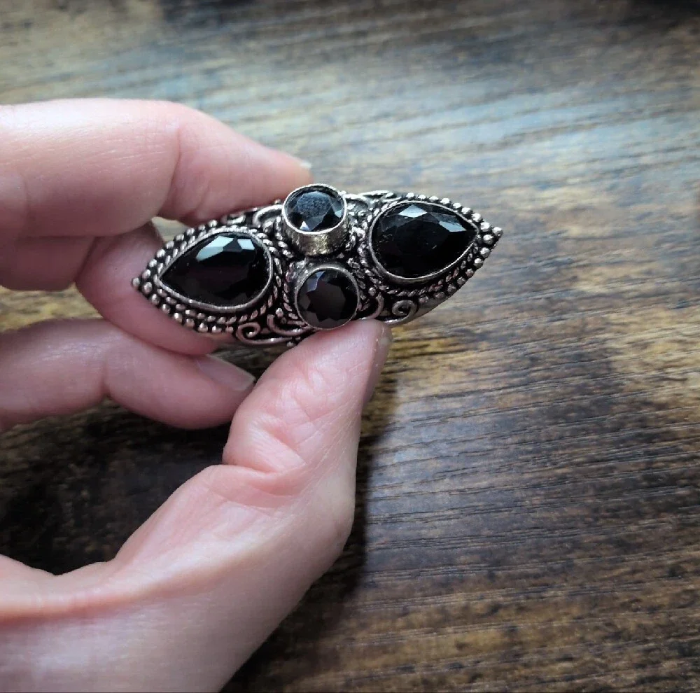 Black Onyx Gemstone Teardrop Statement Ring